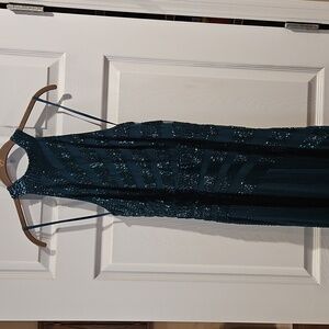 Adrianna Papell Teal Beaded Gown